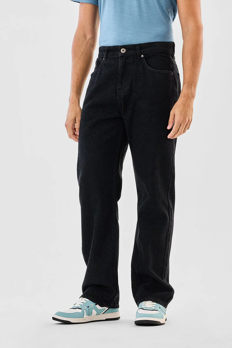 SNITCH Black Black Straight Fit Jeans for Men | Best Price UAE